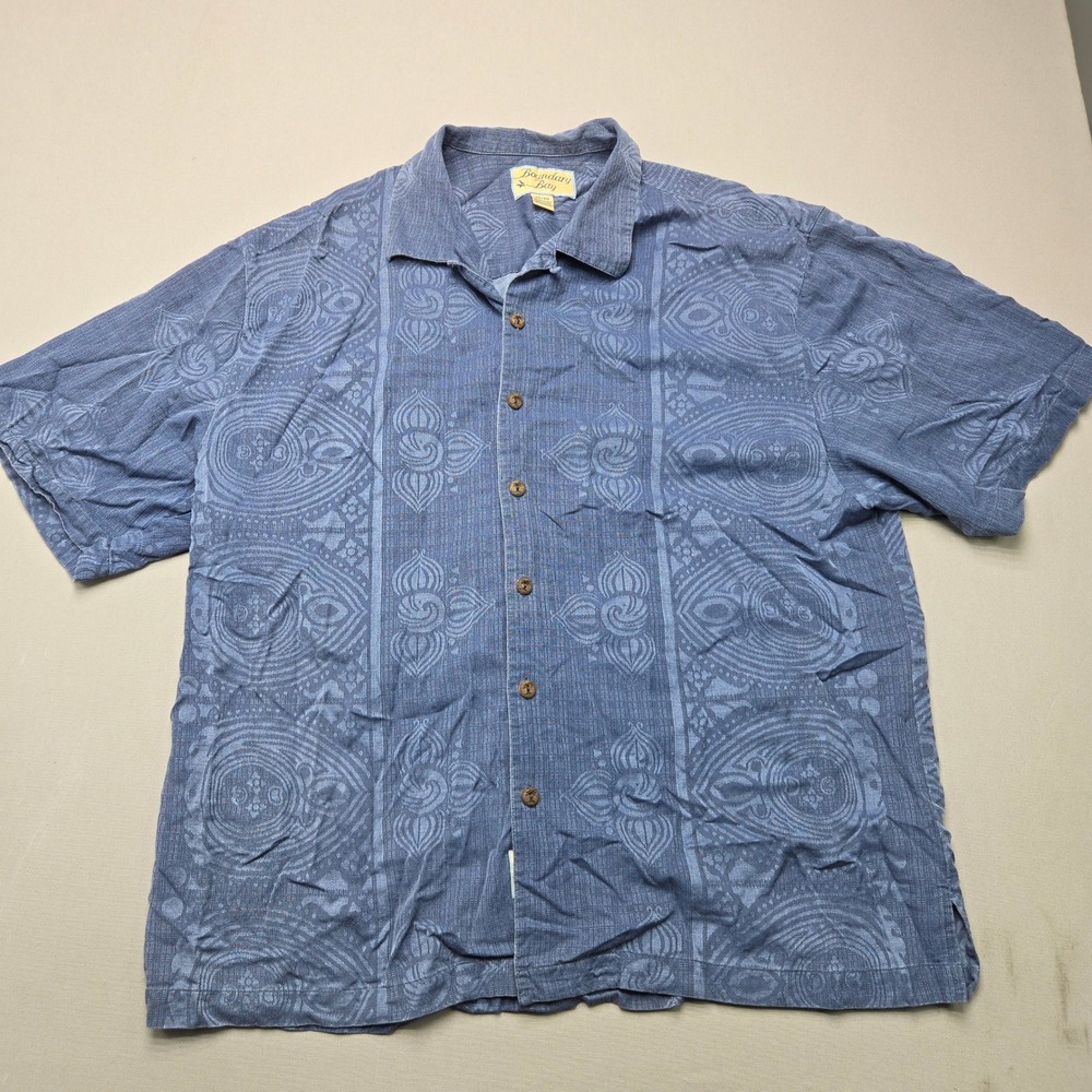 Boundary Bay Shirt Silk Paisley Jacquard Short Sleeve Blue Mens XL Casual Summer